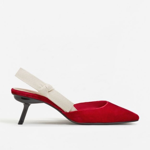 Red J'adior-Style Red Velvet Slingback Pumps Heels - Picture 1 of 5